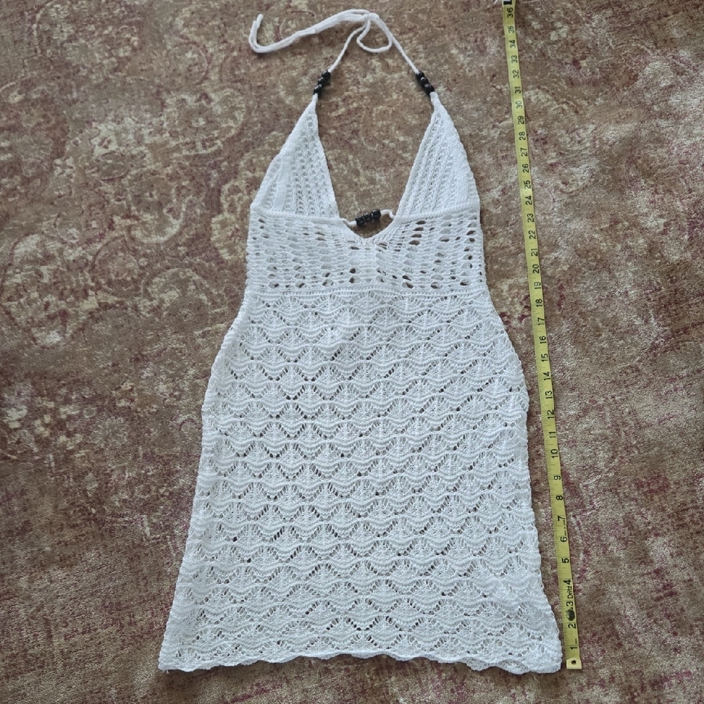 White Crochet Halter Swim Cover-Up